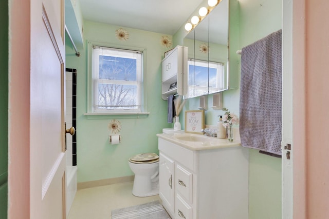 bathroom featuring vanity, toilet, and baseboards