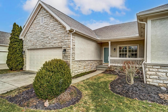 exterior space featuring a garage and a front yard