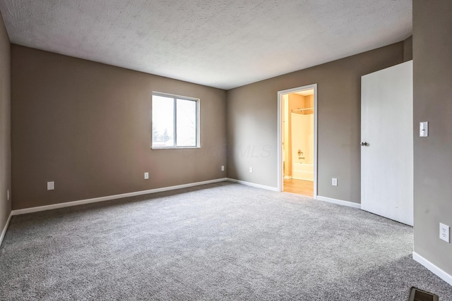 spare room featuring carpet floors and a textured ceiling