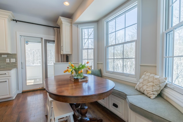 dining area with dark hardwood / wood-style flooring