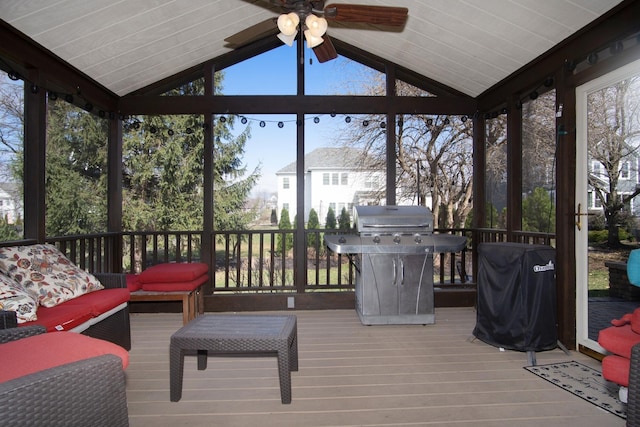 6268 Bellow Valley Dr, Dublin, OH 43016 - sunroom / solarium featuring an outdoor living space and a ceiling fan