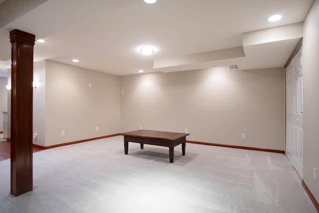 6268 Bellow Valley Dr, Dublin, OH 43016 - game room with recessed lighting, light colored carpet, and baseboards