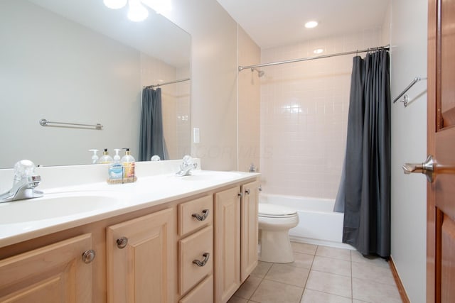 6268 Bellow Valley Dr, Dublin, OH 43016 - full bathroom with tile patterned flooring, double vanity, shower / tub combo, and a sink