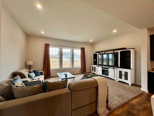 4021 County Road 124, Cardington, OH 43315 - living area featuring baseboards, dark wood-style floors, and recessed lighting
