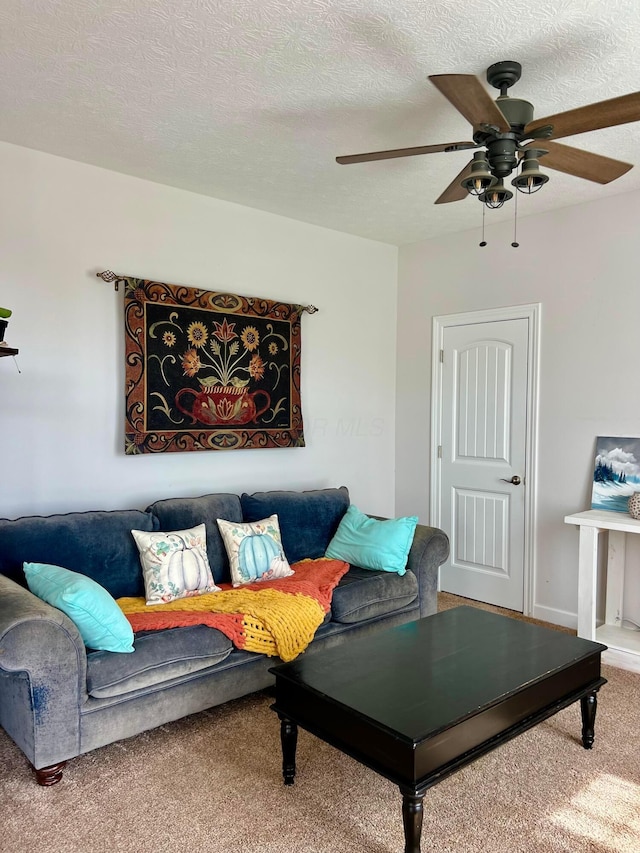 4021 County Road 124, Cardington, OH 43315 - living area with carpet flooring, a ceiling fan, and a textured ceiling