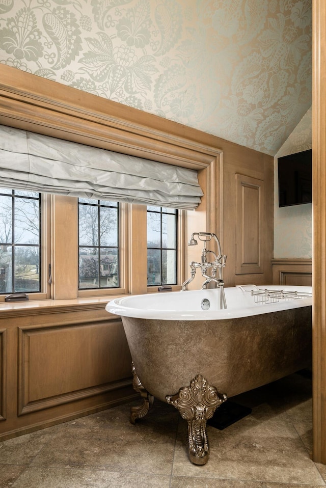 bathroom with a healthy amount of sunlight and a washtub