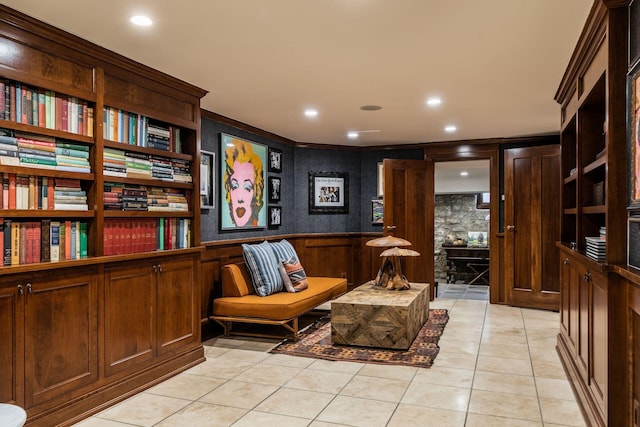 sitting room with light tile patterned flooring