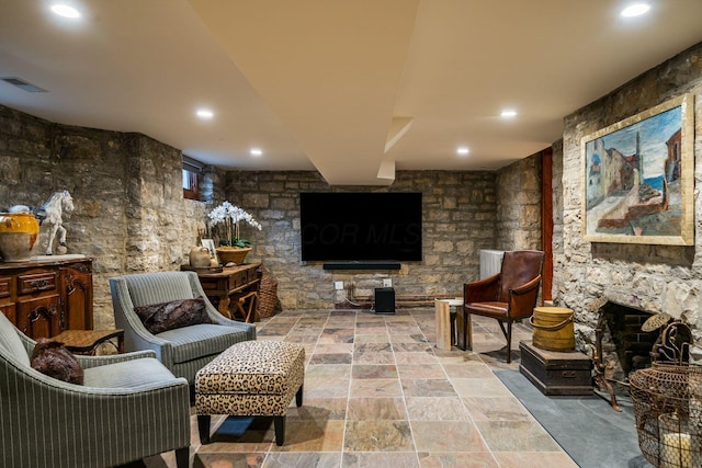 interior space with a fireplace