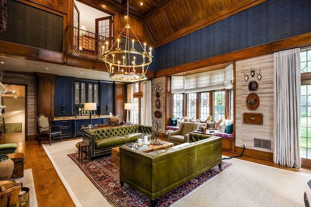 2528 Tremont Rd, Columbus, OH 43221 - community lobby with a high ceiling, wood ceiling with exposed beams, coffered ceiling, and crown molding