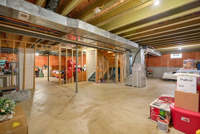 basement with heating unit