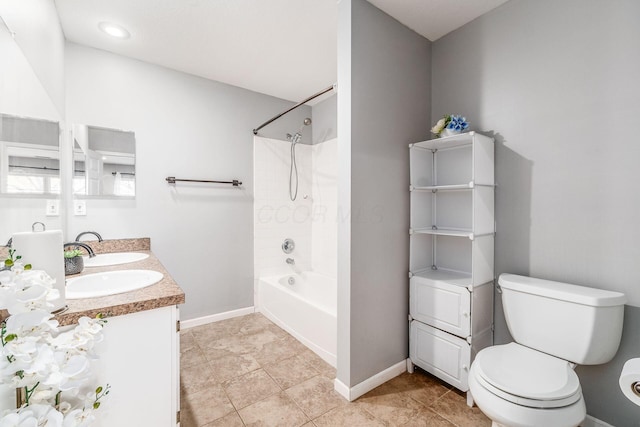 full bathroom with tile patterned floors, vanity, toilet, and shower / bath combination