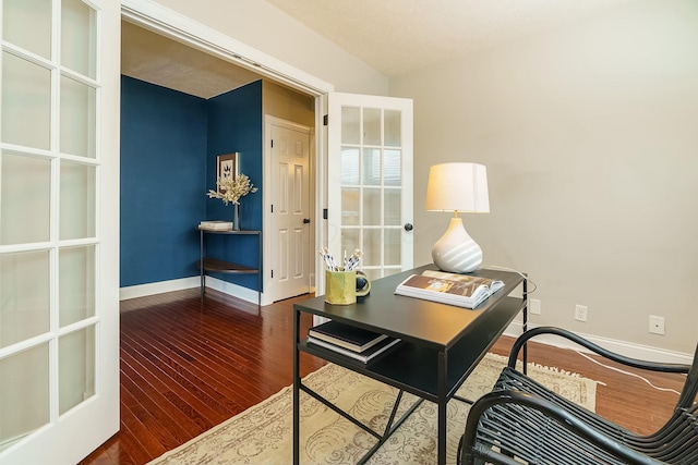 home office featuring hardwood / wood-style floors