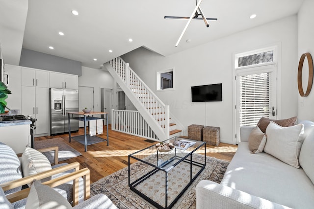 living room featuring dark hardwood / wood-style floors