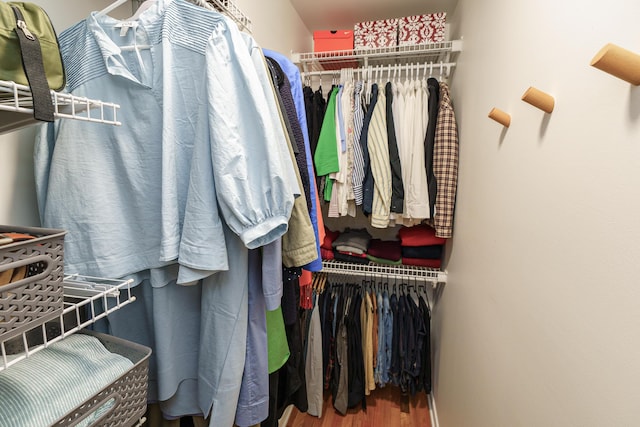 walk in closet with wood finished floors