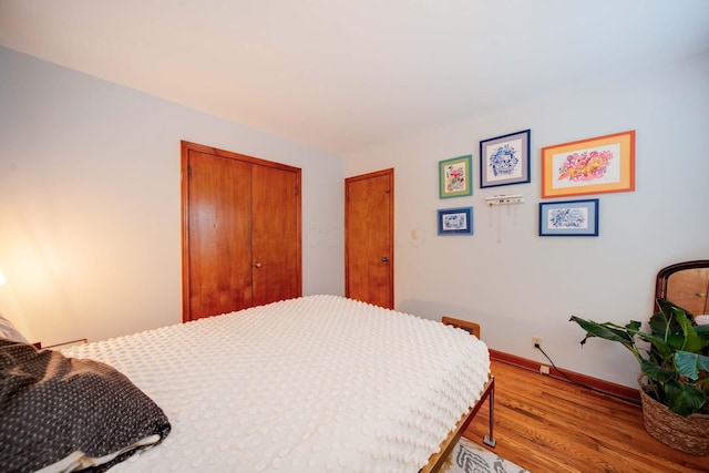 bedroom with a closet and light wood-type flooring