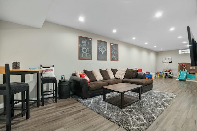 living room with hardwood / wood-style floors