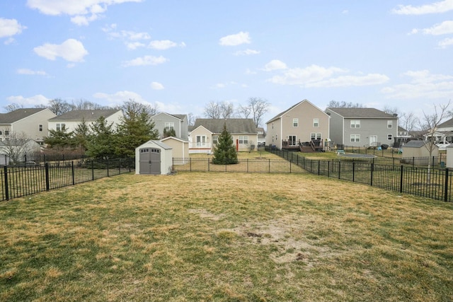 view of yard with a storage shed