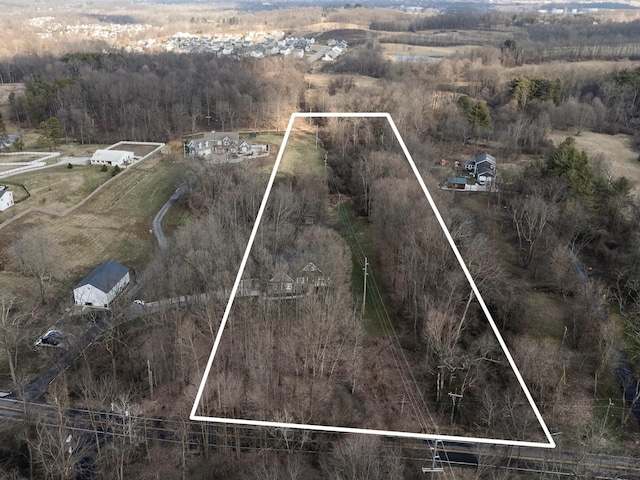 birds eye view of property with a rural view