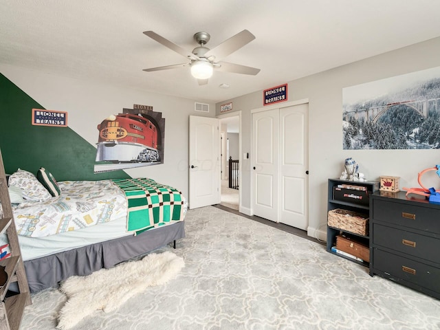 bedroom with a closet and ceiling fan