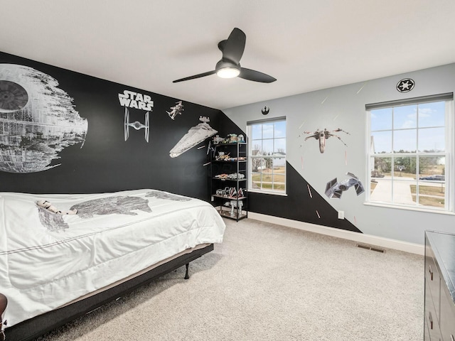 bedroom with carpet floors and ceiling fan