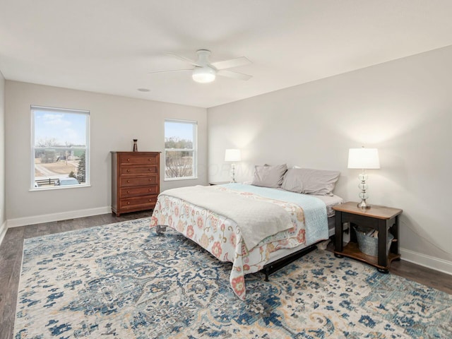 bedroom featuring ceiling fan and wood-type flooring