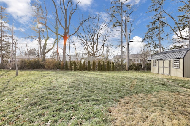 view of yard with a shed