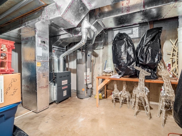 unfinished basement featuring gas water heater