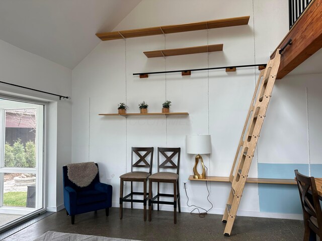 260 King St, Yellow Springs, OH 45387 - living area with high vaulted ceiling and baseboards