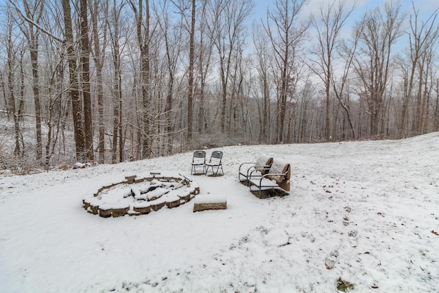 view of yard layered in snow