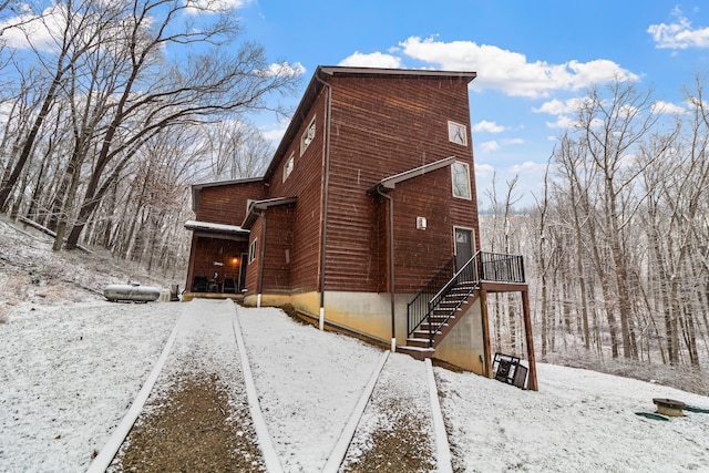 view of snow covered exterior