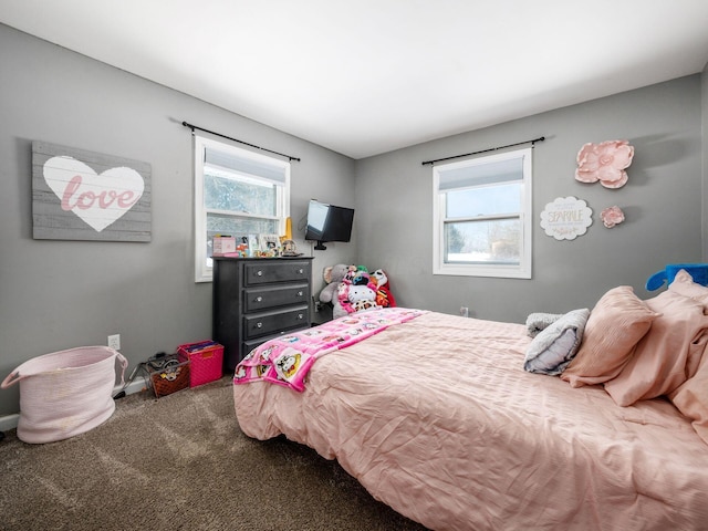 bedroom featuring multiple windows and carpet