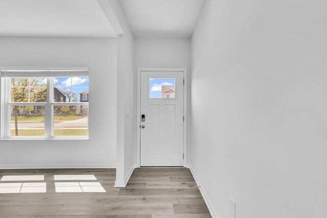 entryway featuring baseboards and wood finished floors