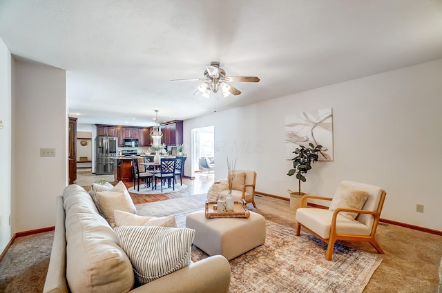 living room featuring ceiling fan