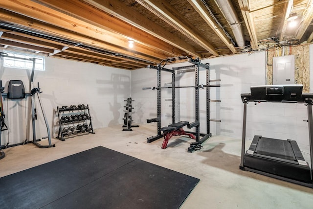 workout area with electric panel