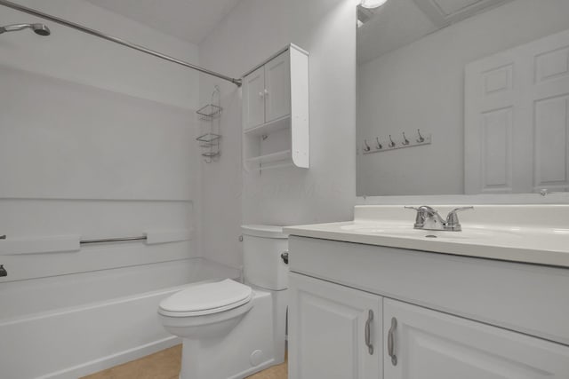 full bathroom featuring tile patterned flooring, vanity, shower / bathing tub combination, and toilet