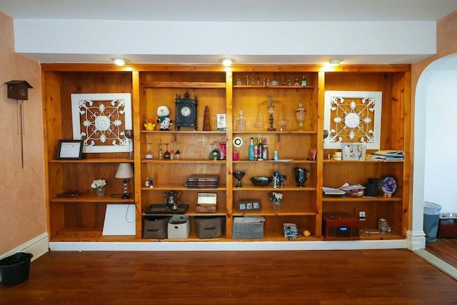 bar featuring dark hardwood / wood-style flooring