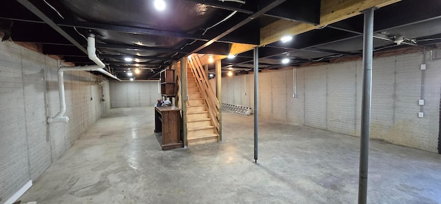 basement with brick wall