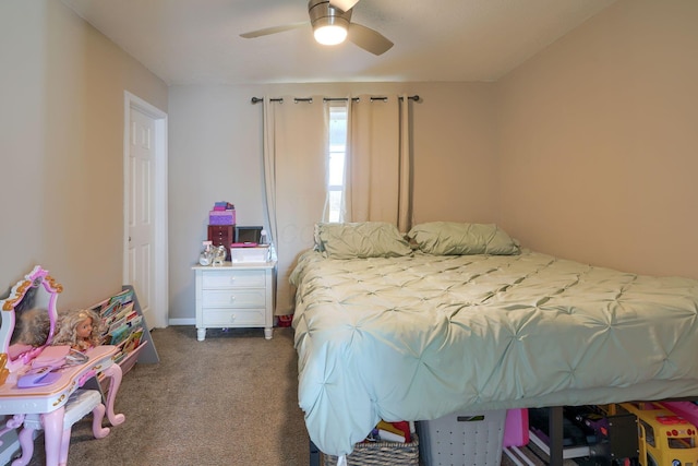 bedroom featuring carpet floors and ceiling fan