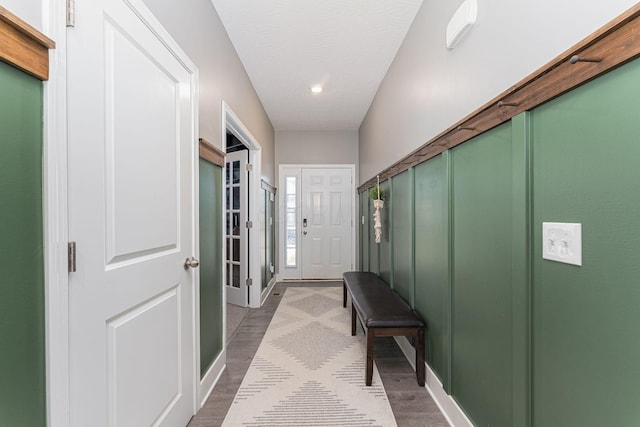 interior space with a textured ceiling