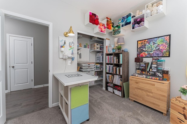 home office featuring dark carpet