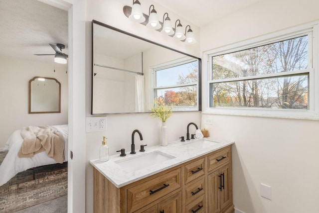 bathroom with vanity and ceiling fan