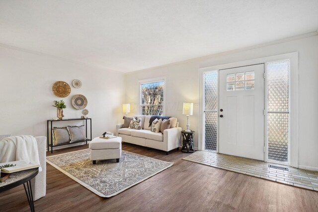 living room featuring dark wood finished floors