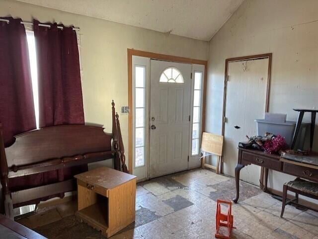 foyer with lofted ceiling and plenty of natural light