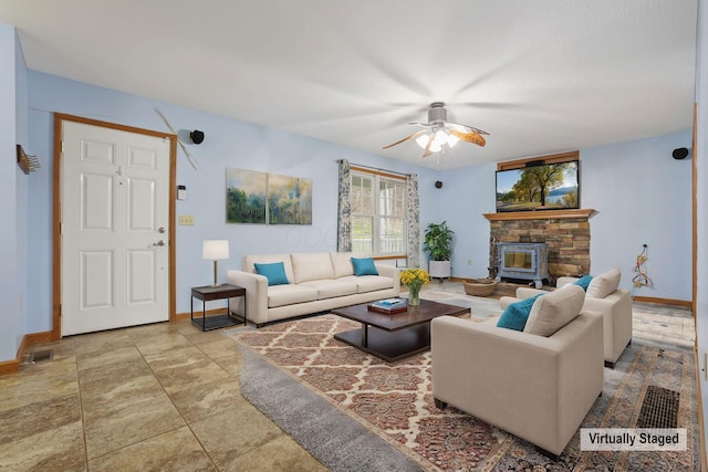 living room featuring ceiling fan