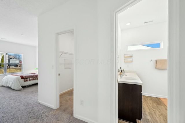 bathroom with vanity, visible vents, and baseboards