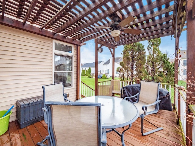 deck featuring a pergola and ceiling fan