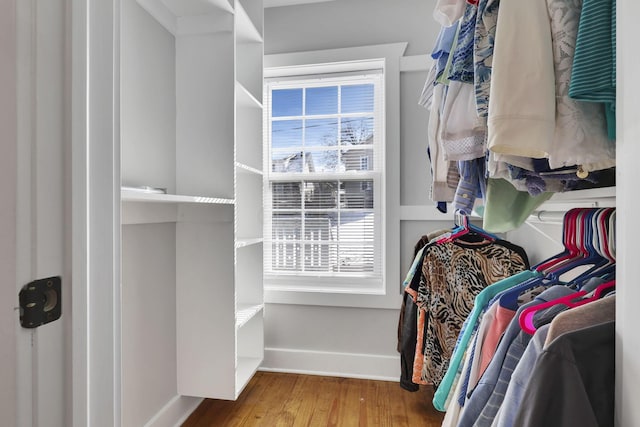 spacious closet featuring hardwood / wood-style flooring