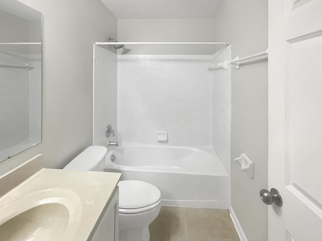 full bathroom with shower / bath combination, vanity, and toilet