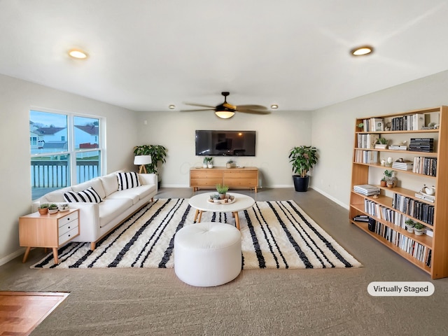 living room with ceiling fan