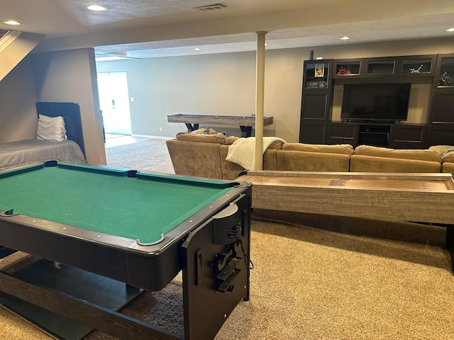 1048 Parkway Dr, Logan, OH 43138 - rec room featuring recessed lighting, billiards, visible vents, baseboards, and carpet